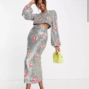 ASOS Tops Asos Floral Sequin Crop Top Poshmark